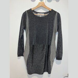 Badgley Mischka Gray & Black Long Sleeve Sparkle Bodycon Dress Women’s Size M